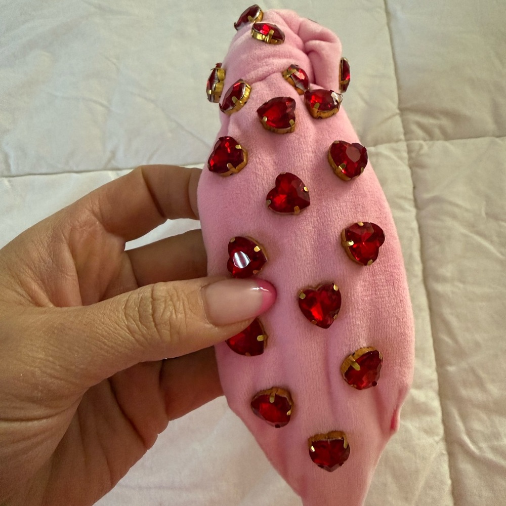 Brianna Cannon Pink Headband with Red Heart Accents